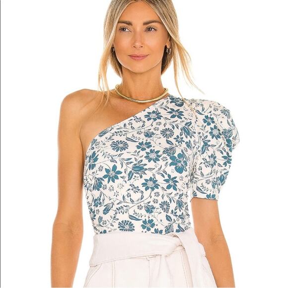 NWT free people peach combo floral One-Shoulder bodysuit size S - Picture 1 of 5